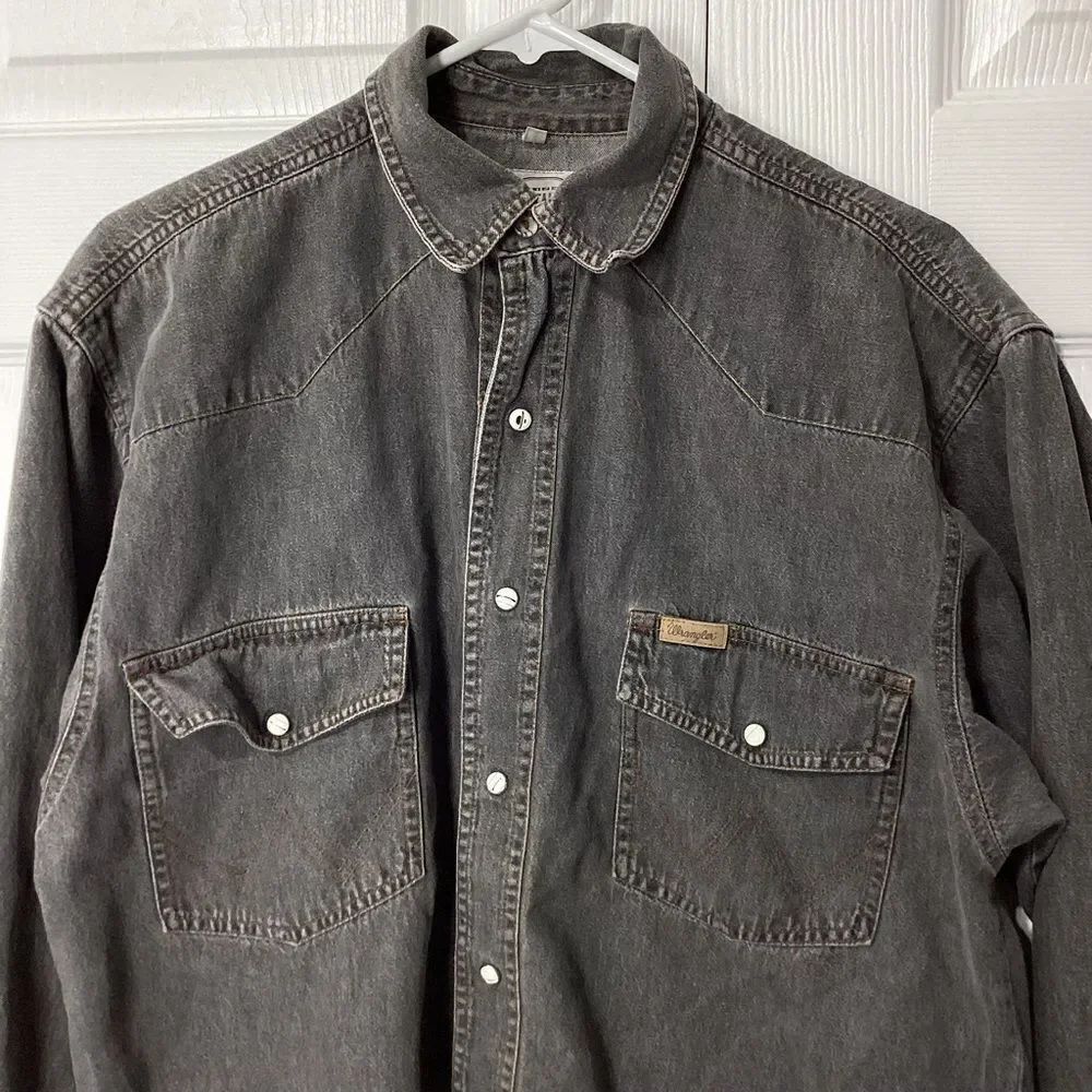 Authentic Wrangler Pearl Snap Shirt Long Sleeve Gray S